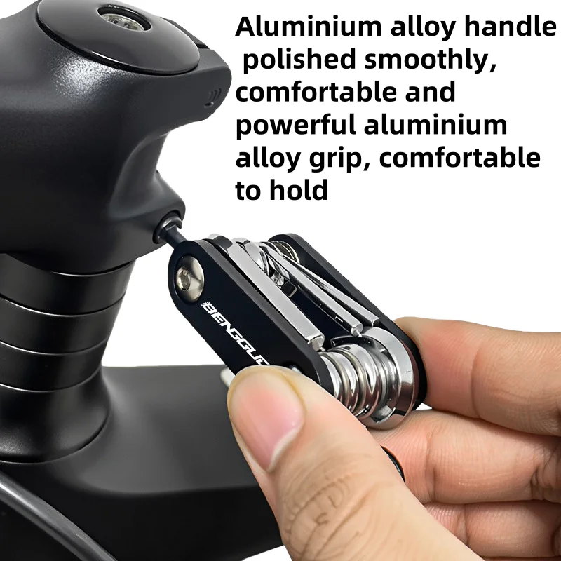 Portable bicycle repair tools, set of hex screwdrivers, wrenches and sockets for mountain and road bikes