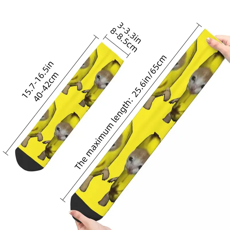 Y2K Crazy Design Cute Kitten Banana Cat Meme Basketball Polyester Long Socks For Unisex Non-Slip