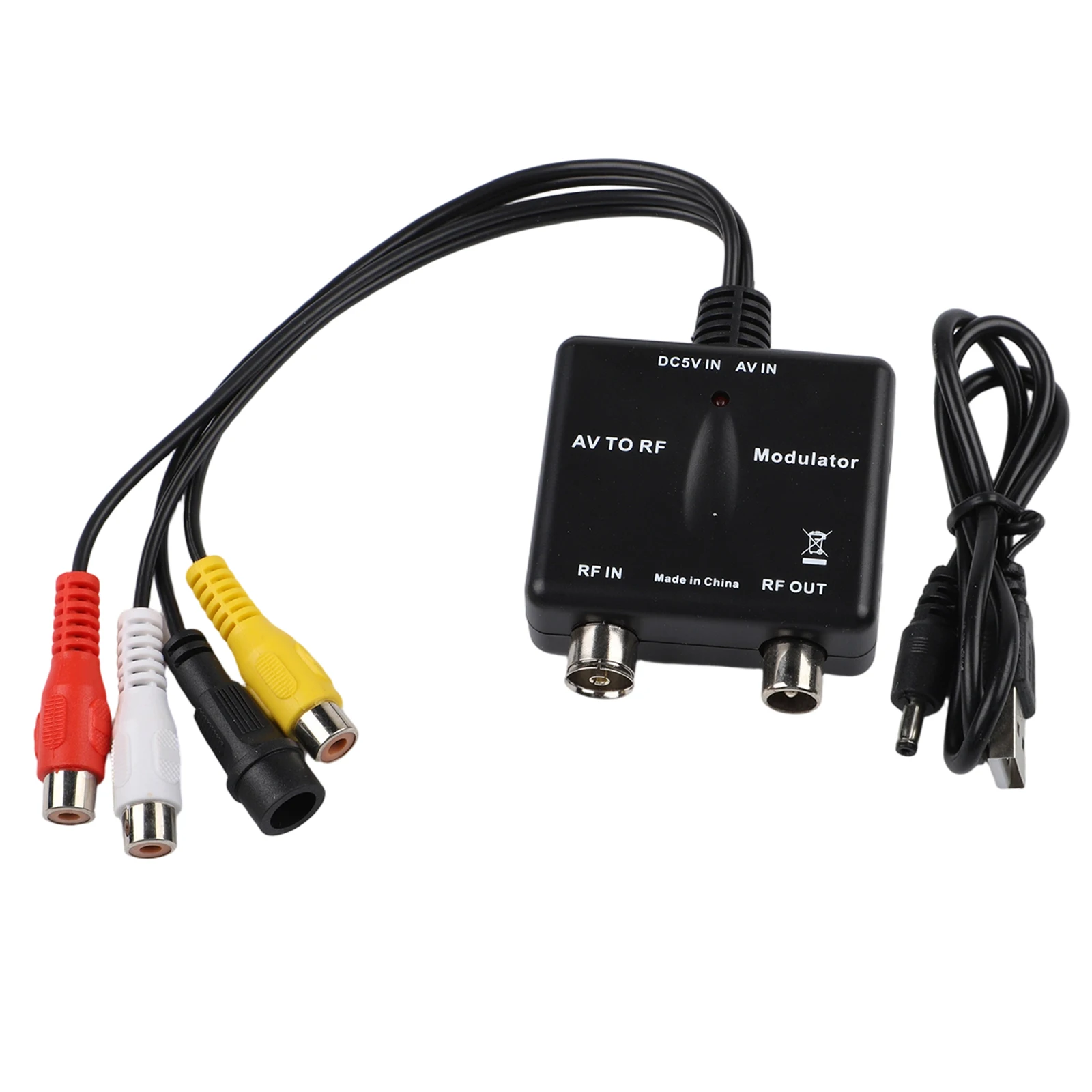 AV to RF Modulator M03 Model with NTSC TV Format Output Channel 3 VHF Frequency Support PLL Loop USB Powered for TV