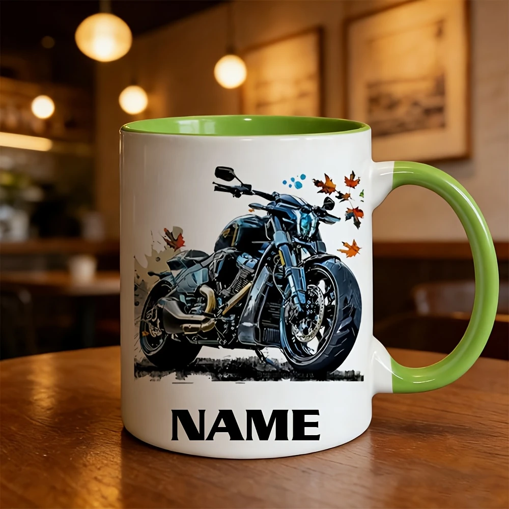 2D 1pc 11oz Personalized Custom Street Motorcycle Mug,Birthday Commute Gift,Hand Wash Only Microwave Safe,Biker Coffee Cup Water