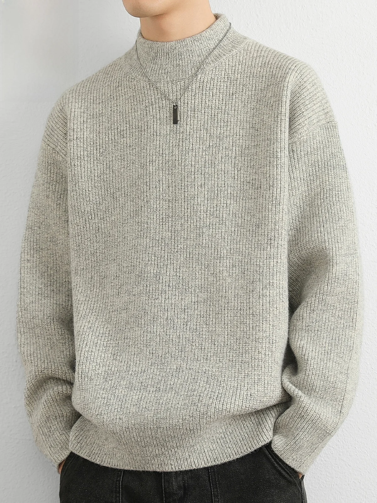 

Мужской вязаный свитер свободного кроя с высоким воротом, базовый слой, повседневный стиль, зимняя коллекция, модный