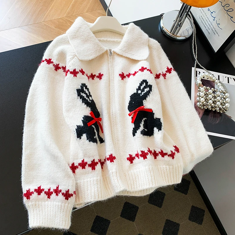 

Цветной вязаный свитер в стиле ретро, женское свободное облегающее пальто на молнии, осенний топ ручной вязки на молнии Faion Island Sle