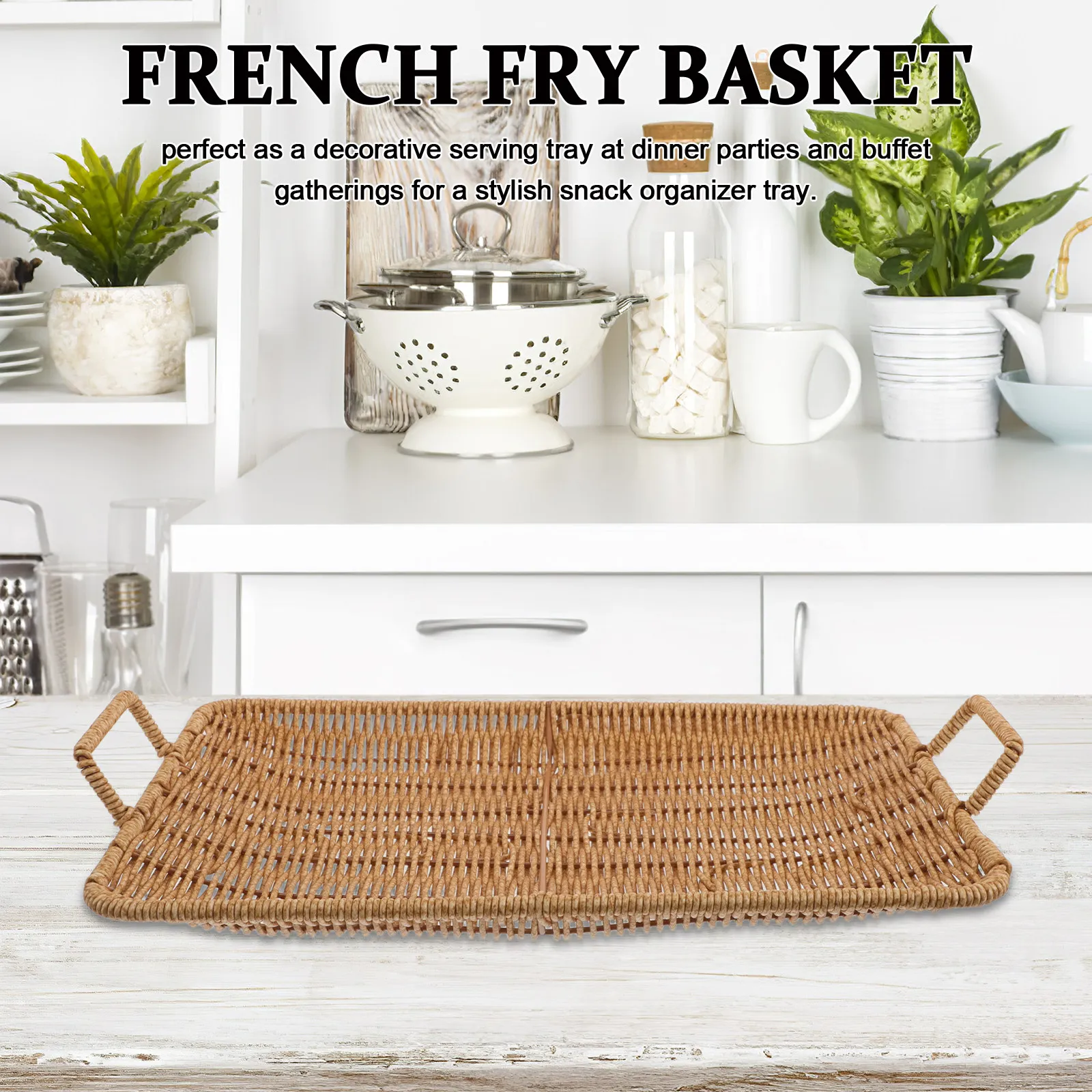 

Прямоугольная корзина для фри из искусственного ротанга, маленький декоративный поднос для закусок, органайзер для картофеля фри и чипсов для дома и ресторана