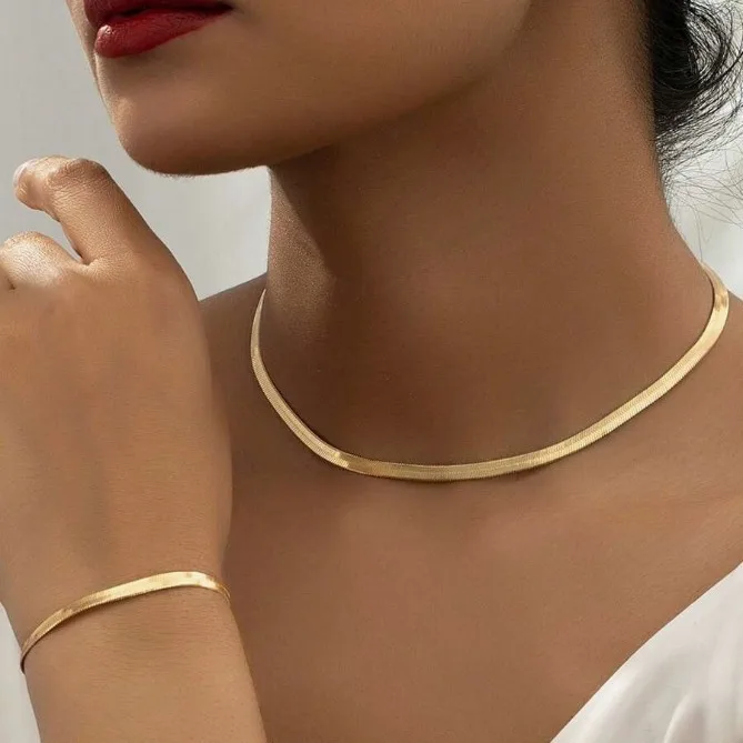 Luxury 24K 9999 Pure Gold real gold Women's Personalized Versatile Necklace Blade Chain Snake Bone Chain Flat Snake Chain