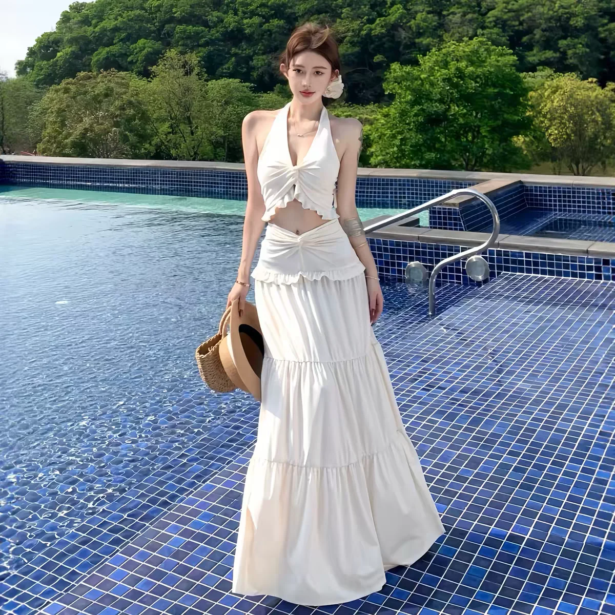 

Women's Bikini Swimsuit Three-Piece Set Beautiful Long Dress for Hot Spring Soaking Island Vacation High-End Sensation
