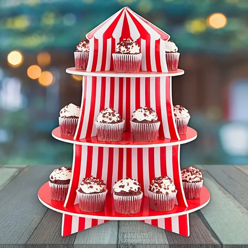 Christmas 1Set 3 Tier Circus Carnival Paper Cupcake Stand Creative Small Gifts And Holiday Accessories Dessert Cupcake Stand