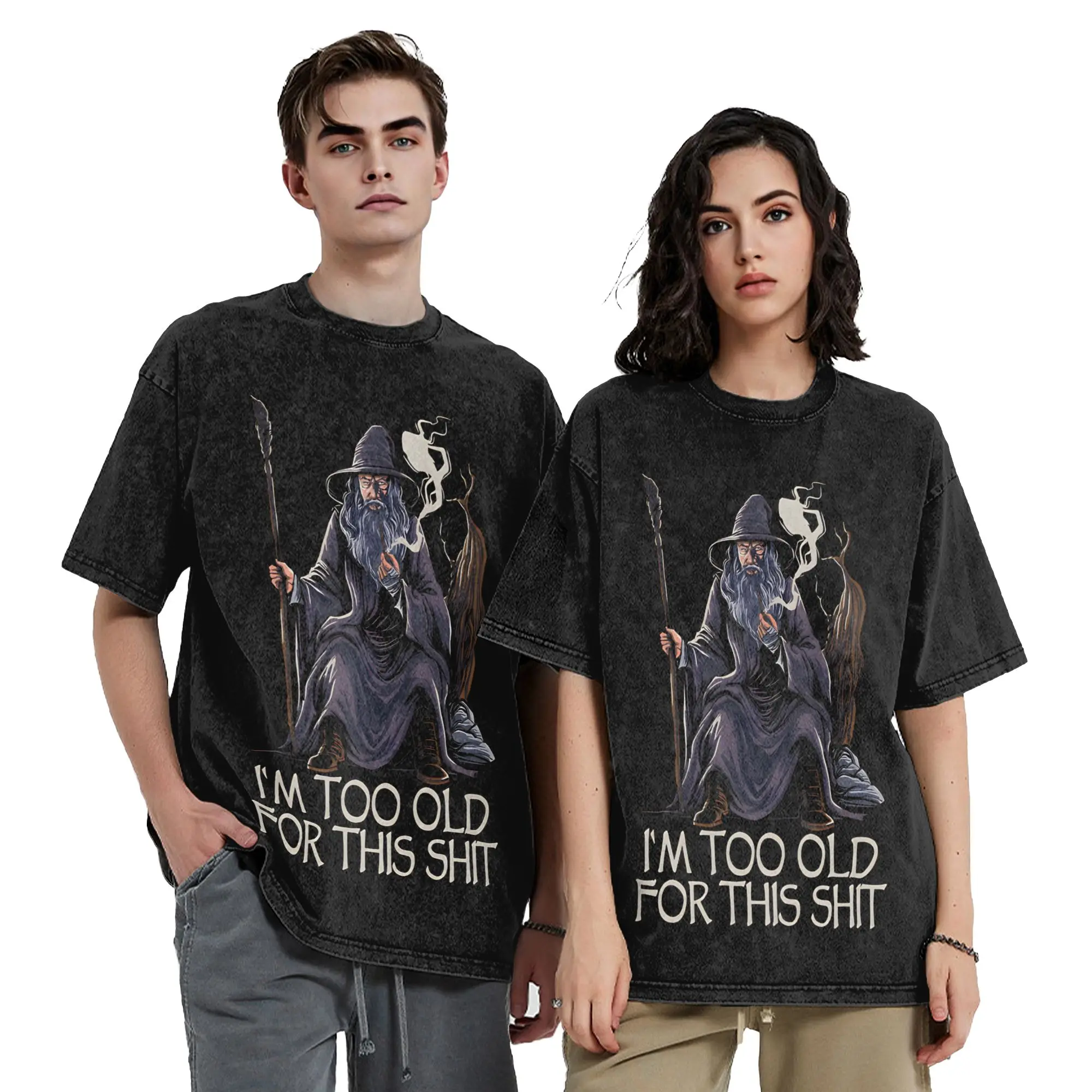 Gandalf L-Lords R-Rings T Shirt Hip Hop Washed Oversize T-Shirts  Retro for Men Women Tops Streetwear Summer Tops Tees
