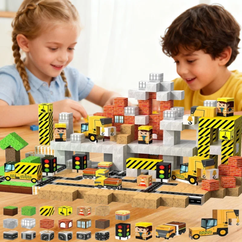 

Kids Mini Magnetic Building Blocks Set with Road And Car STEM Educational Toys Boy Girls Christmas Birthday Sensory Gifts