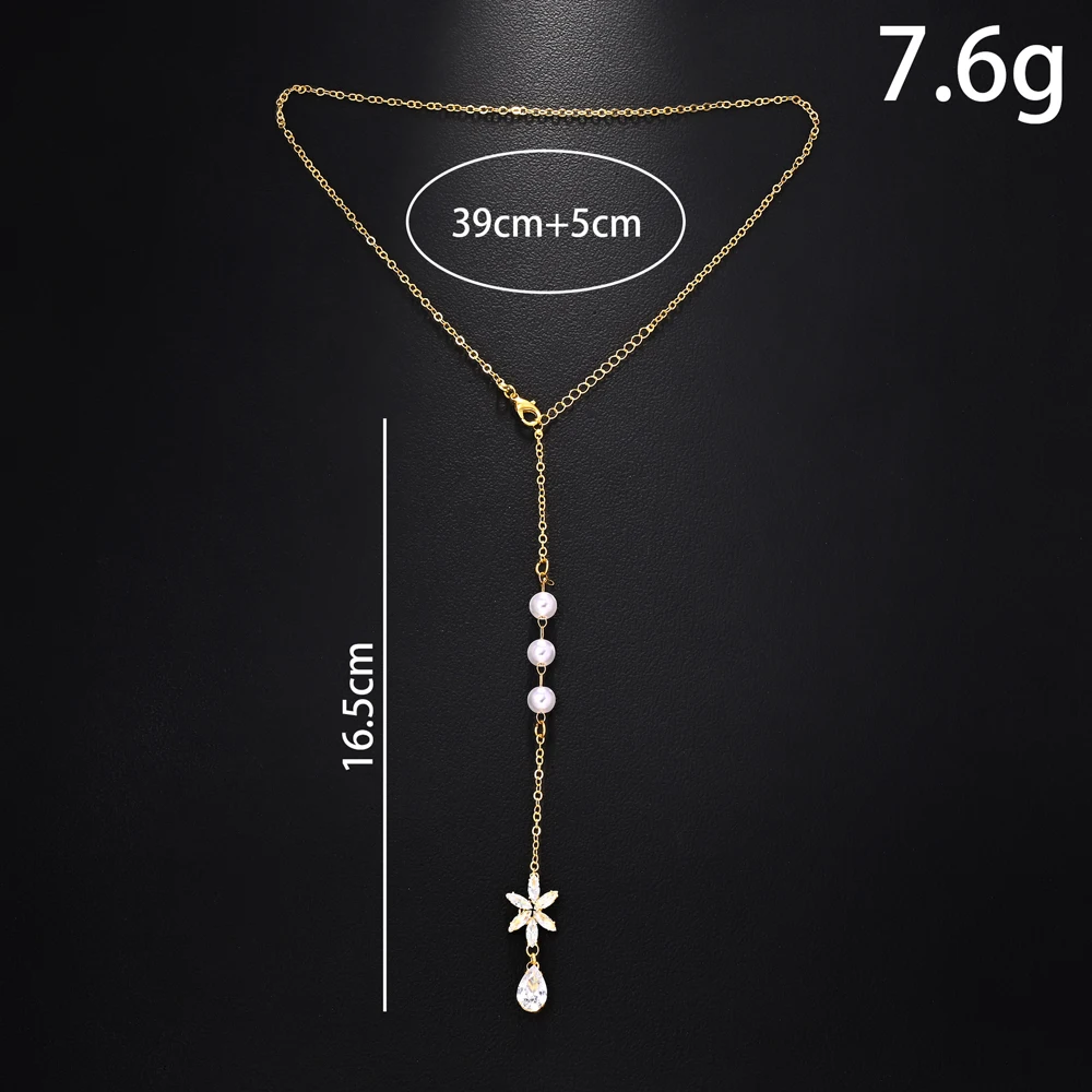 Elegant Zircon Flower Back Chain Neckalce Wedding Accessories Fashion Bridal Imitation Pearl Body Chain Dress for Womern Gift
