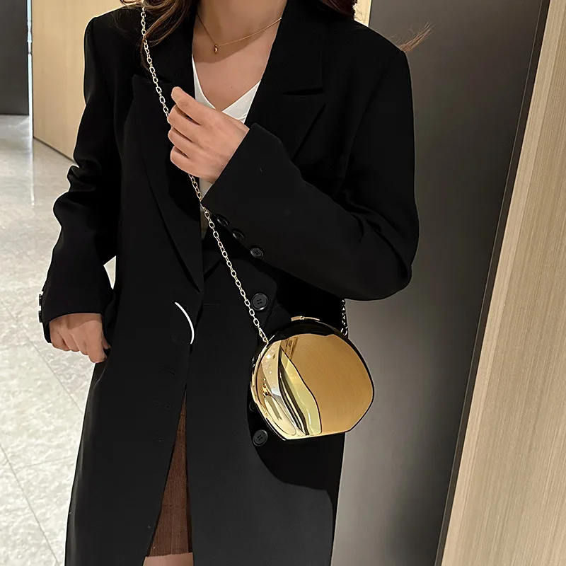 

Acrylic Designer Shell Shape Clutch Bag Gold Silver Women Evening Party Bag Cute Shiny Metal Shoulder Crossbody Bags Small Purse