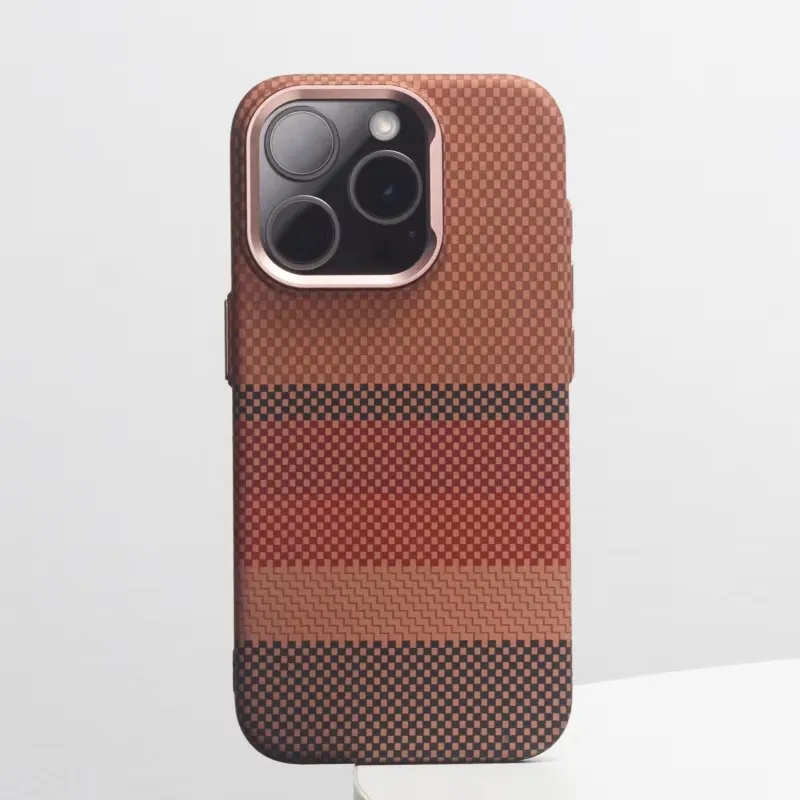 

3D Pixel Grid Relief Texture MagSafe Phone Case For iPhone 13 14 15 16 Pro Max Magnetic Wireless Charging Alloy Lens Hard Cover