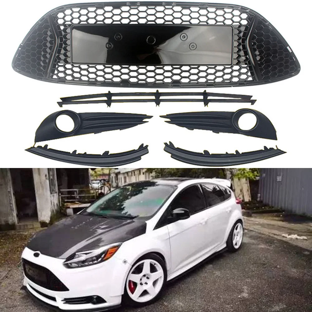 

Front Bumper Center Hood Grille Cover Upper Lower Grill Fog Light Frame Fit For Ford Focus ST 2012-2014 MK3