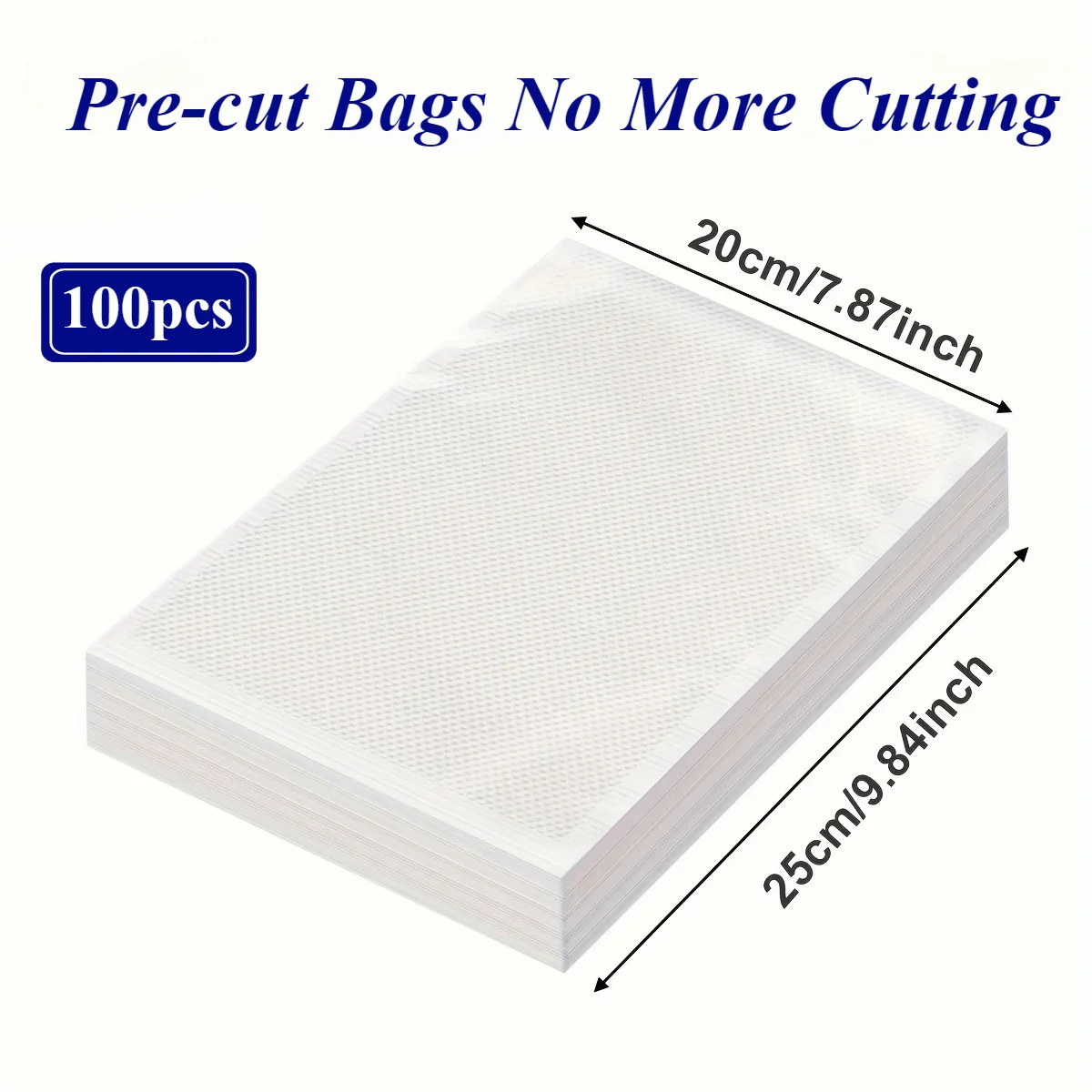 100-Piece Vacuum Sealer Bags With Patterns - Food Grade, Mesh Textured Plastic Compression Bags For Cooked Food Storage