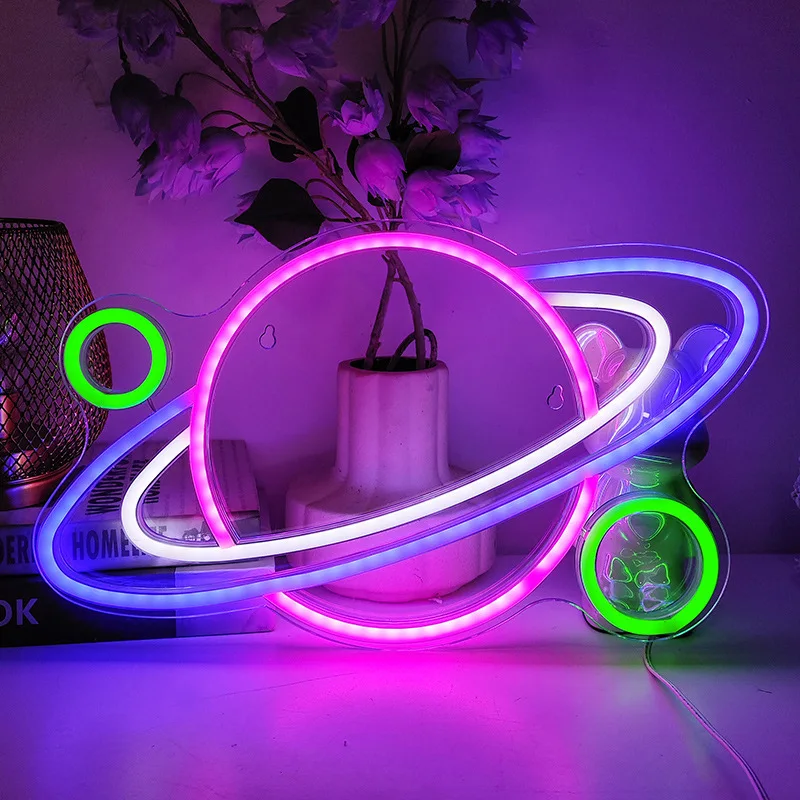 UFO LED Neon Sign USB Powered Neon Signs Night Light Spaceship 3D Wall Art & Game Room Bedroom Living Room Decor Lamp Signs