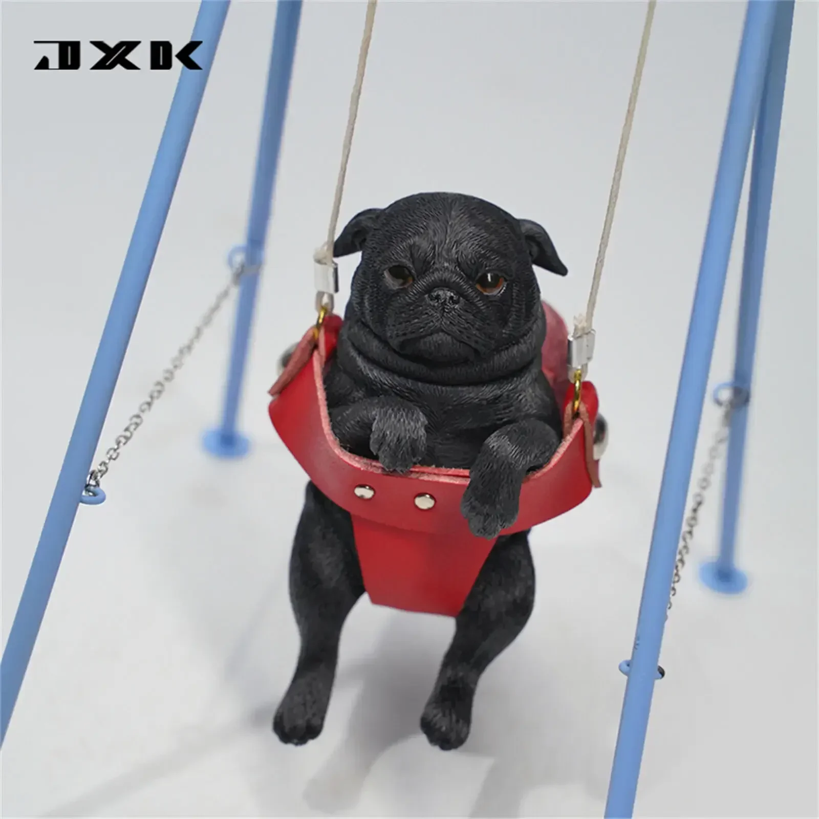 1/6 Pug on the Swing Model Cute Dog Animal Figure Soldier Accessory Desk Scene Decoration Educational Birthday Gift Toy