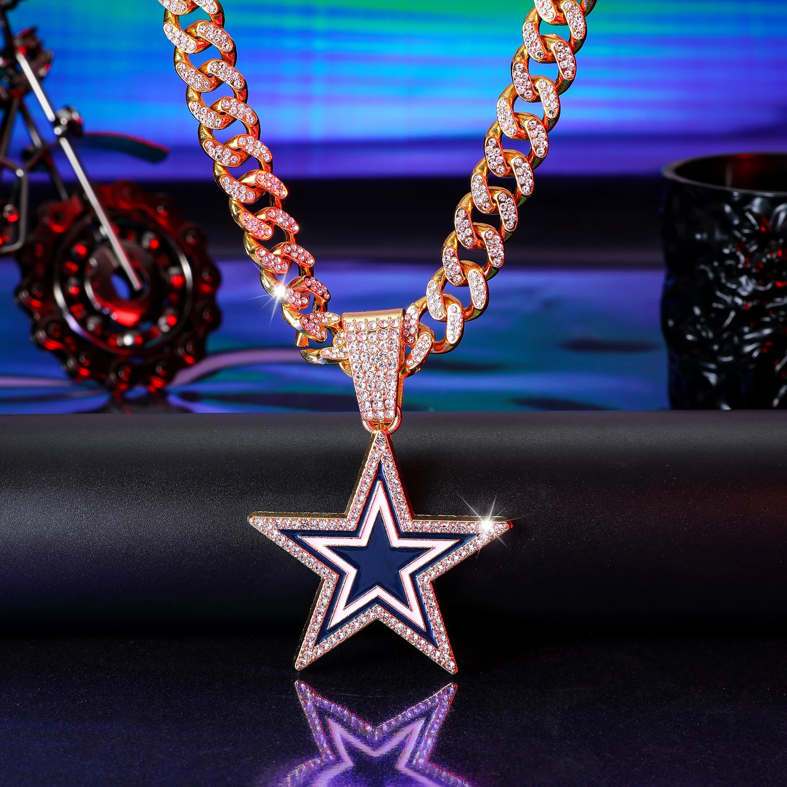 Dallas Pentagram Pendant Necklace With 20-inch Chain - Hip Hop Fashion Jewelry