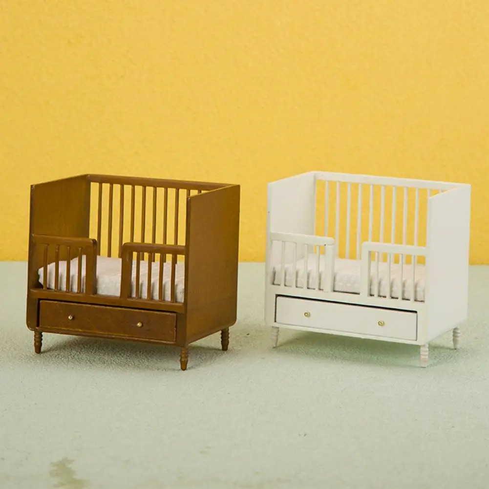 

Dollhouse Ornaments Realistic Dollhouse Bedroom Furniture Set Mini Wooden Bed with Drawer Compact Ornament Wood for Decoration