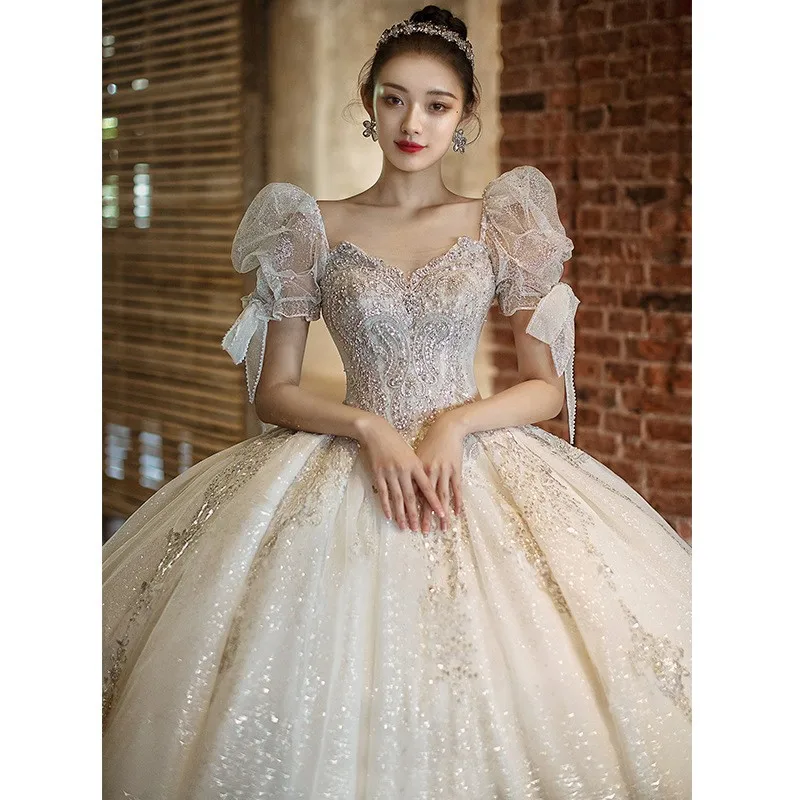 2023 hochzeit Kleider Für Wemon Vestido De Noiva Com Pedrarias E Brilho Robe De Mariée Fluide Bohème Blanche Braut Ball kleider