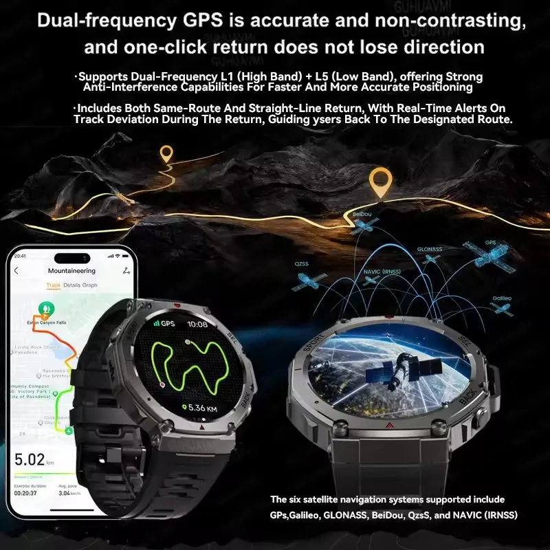 2025 New Outdoor Military Smart Watch Men High-precision GPS Tracker IP68 Waterproof Health Monitor Bluetooth Call Sport Watches