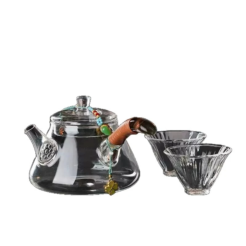 Side Handle Glass Teapot Heat Resistant with Filter Mesh for Home Office Tea Brewing Daily Drinking