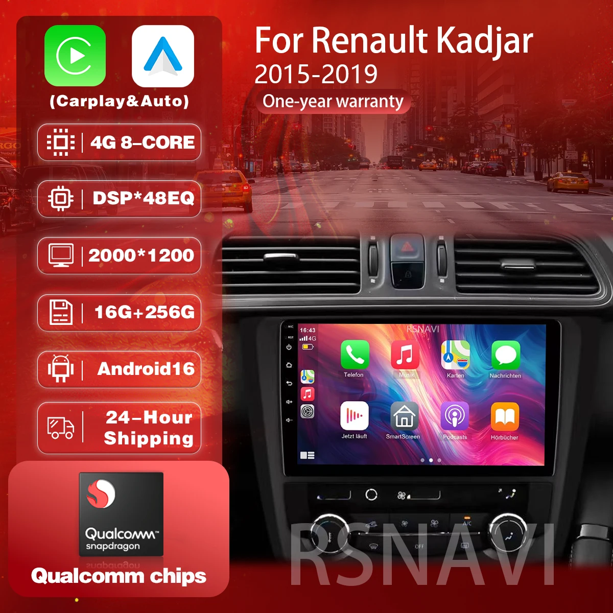 Android 16 für Renault Kadjar 2015 2016 2017 2018 2019 Carplay Auto Autoradio Multimedia-Player 2din Autoradio Stereo Haupteinheit