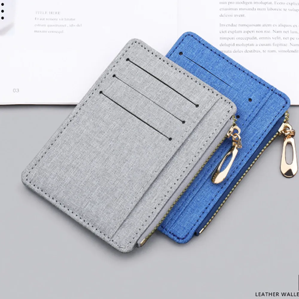 Multi-Slot Card Bag Men's Slim Small Card Holder Casual Canvas Small Zipper Coin Purses Male Credit ID Card Storage Handbag