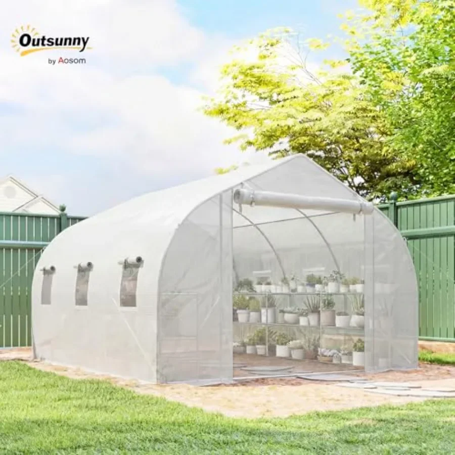Walk-in Tunnel House for Gardening Use, Polyethylene Material, White Color, Includes Shelves and Easy Assembly