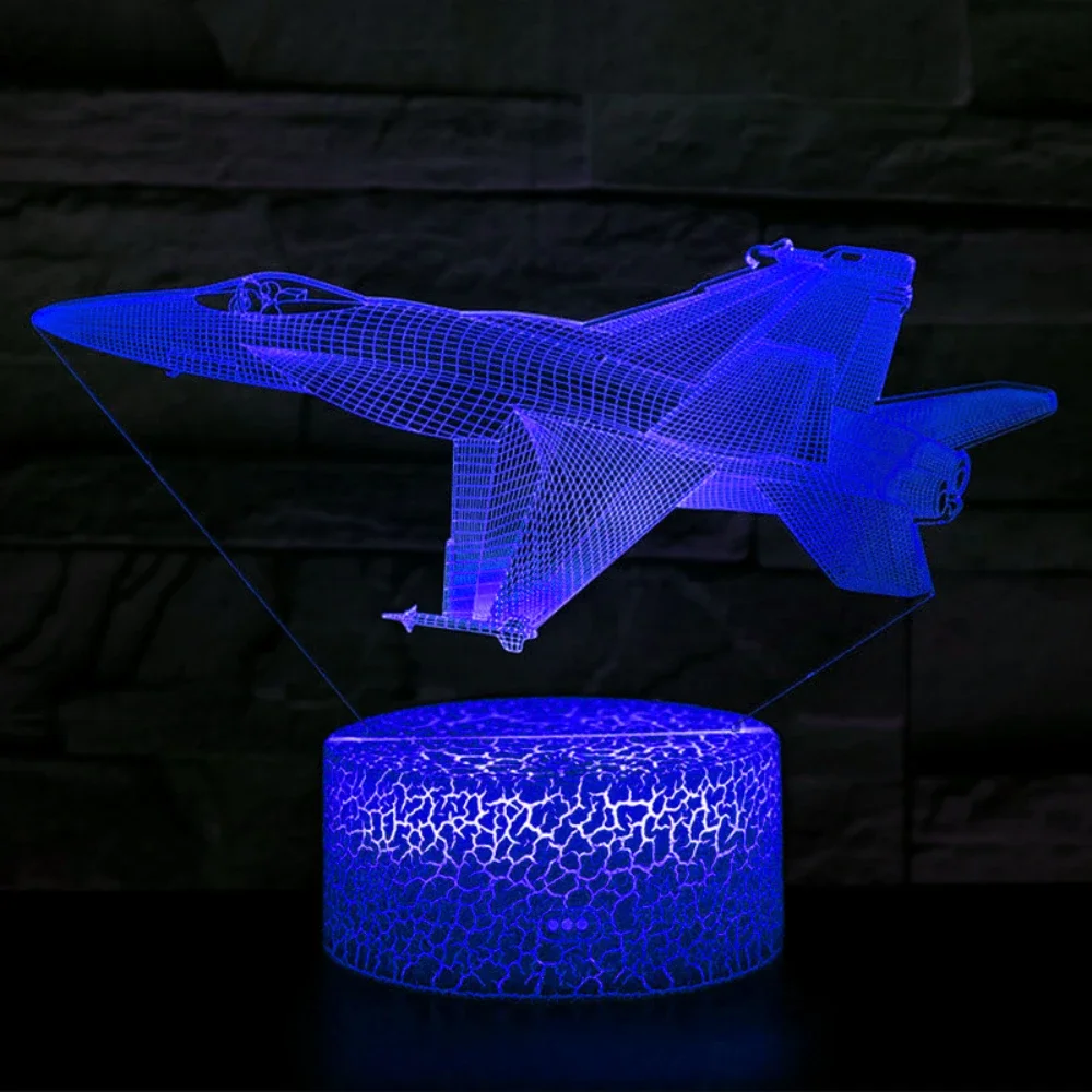 Fighter Jet Plane Night Lights 3D Illusion Lamp USB Airplane LED Table Lamp Bedroom Decor Birthday Christmas Gift for Kids Boys