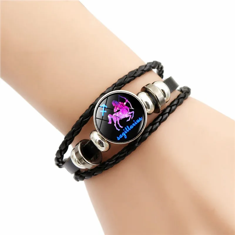 12 Constellation Charm Bracelet Men Women Fashion Multilayer Weave Leather Bangle Birthday Gifts