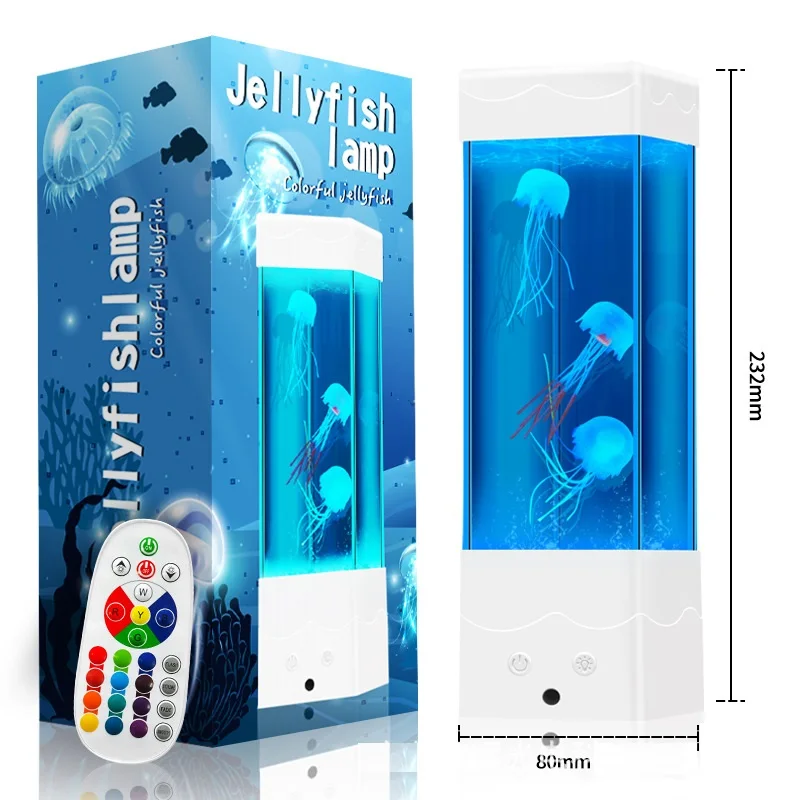 LED Aquarium Night Light Jellyfish Snow Mountain Fish Lamp Remote Control Color Changing Desktop Decoration Kids Birthday Gift