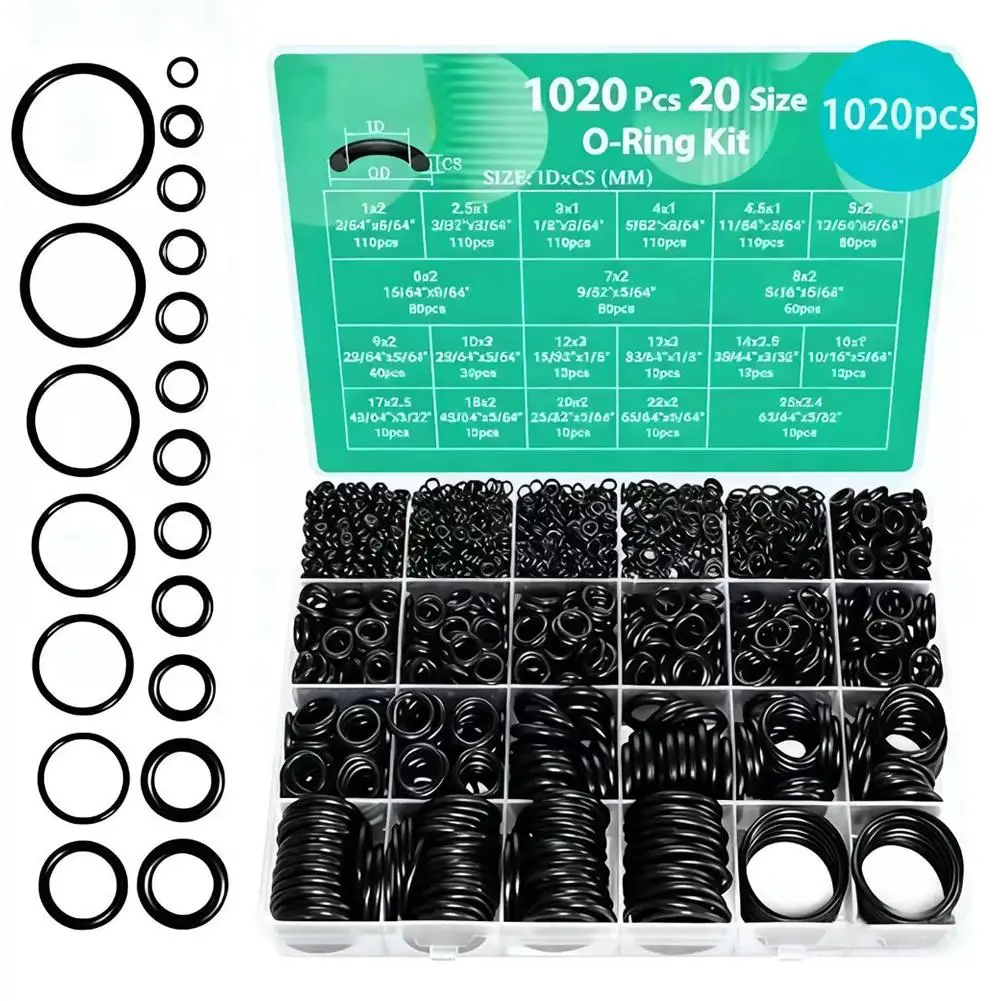 1020Pcs 20 Size Metric O-Ring Kit  Sealing Ring Set Wear-resistant And Oil-resistant for Car Auto Faucet Pipe Air Gas Seal