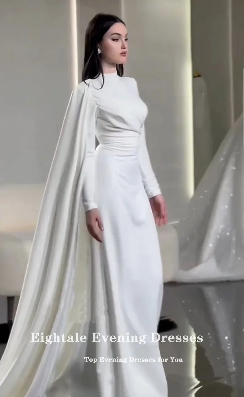 Eightale คํางานแต่งงานชุดที่กําหนดเองสีขาวงาช้างซาตินคอยาวแขนยาว Mermaid ชุดเจ้าสาว Vestido De Noiva