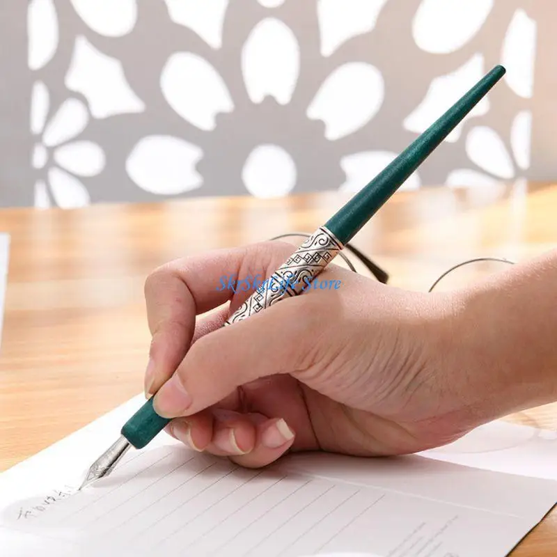 E65E Manga Dip Pen Holder with 6 Nibs for Lettering Skiching Art Drawing Painting Tool