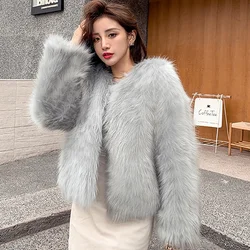 QNPQYX-Chaqueta de piel sintética para mujer, abrigo esponjoso de manga larga con cuello en V, de felpa recortada, de alta calidad, de invierno, nueva moda