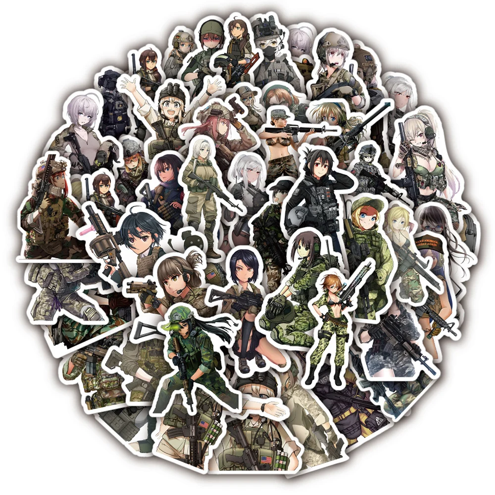 10/30/50pcs Camouflage Female Soldier Anime Stickers Camo Army Girl Decals Skateboard Laptop Motorcycle Waterproof Sticker Toy