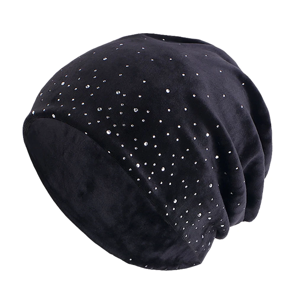 Classic Black Islamic Muslim Turban Hats Fashion Diamonds Warmth Hijab for Women Ladies Headband Scarf Cap Shawls RIMAIRE