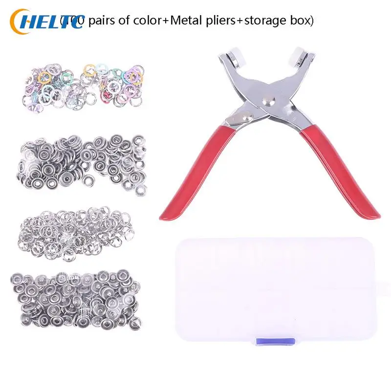 50/100PCS/Sets Color Sewing Buttons Hollow Solid Five-claw Buckle Metal Snap Buttons For DIY Installing Clothes Craft Plier Tool