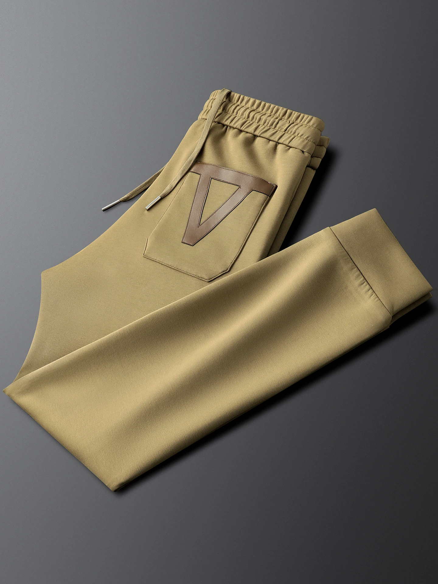 

Khaki Modal Men's Slim Fit Spor Casual Pants Elastic Waist Cargo Pants Polyester Lycra Cotton Modal Blend