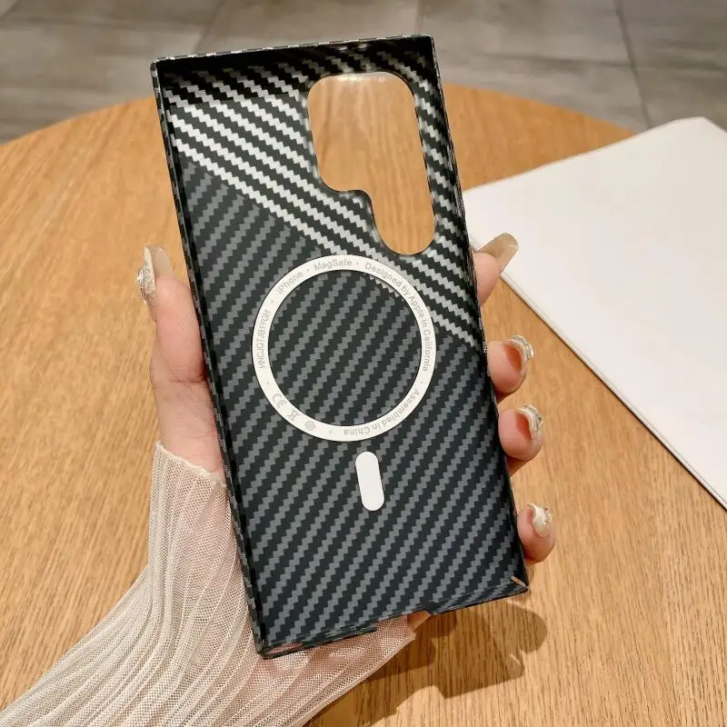 Frosted Carbon Fiber Case For Samsung Galaxy S26 Ultra Hard PC Wireless Charger Phone Shell For Samsung Galaxy S26 Ultra Cover