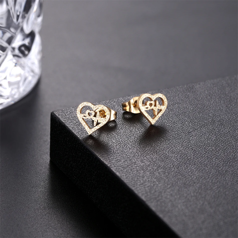 12 Pairs Pack Frosted Gold Color Steel Earrings For Women Love Heart Ear Stud Wholesale Jewelry Set Gift For Girlfriend Couple