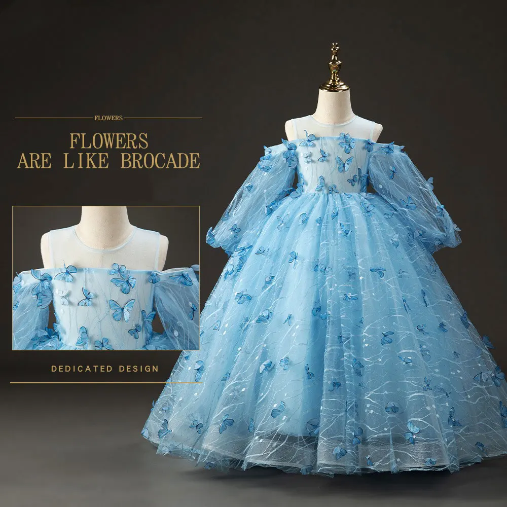 

Jill Wish Elegant Blue Dubai Girl Dress with Bow Arabic Princess Kids Wedding Birthday Party Ball Gown First Communion 2024 J389