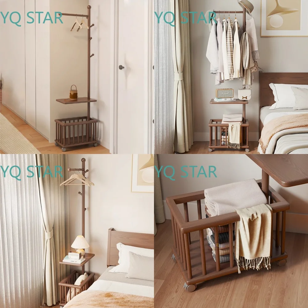 Standing Coat Rack for Home Office Bedroom Living Room Solid Wood Clothes Organizer with Removable Pants Hanger Bedside