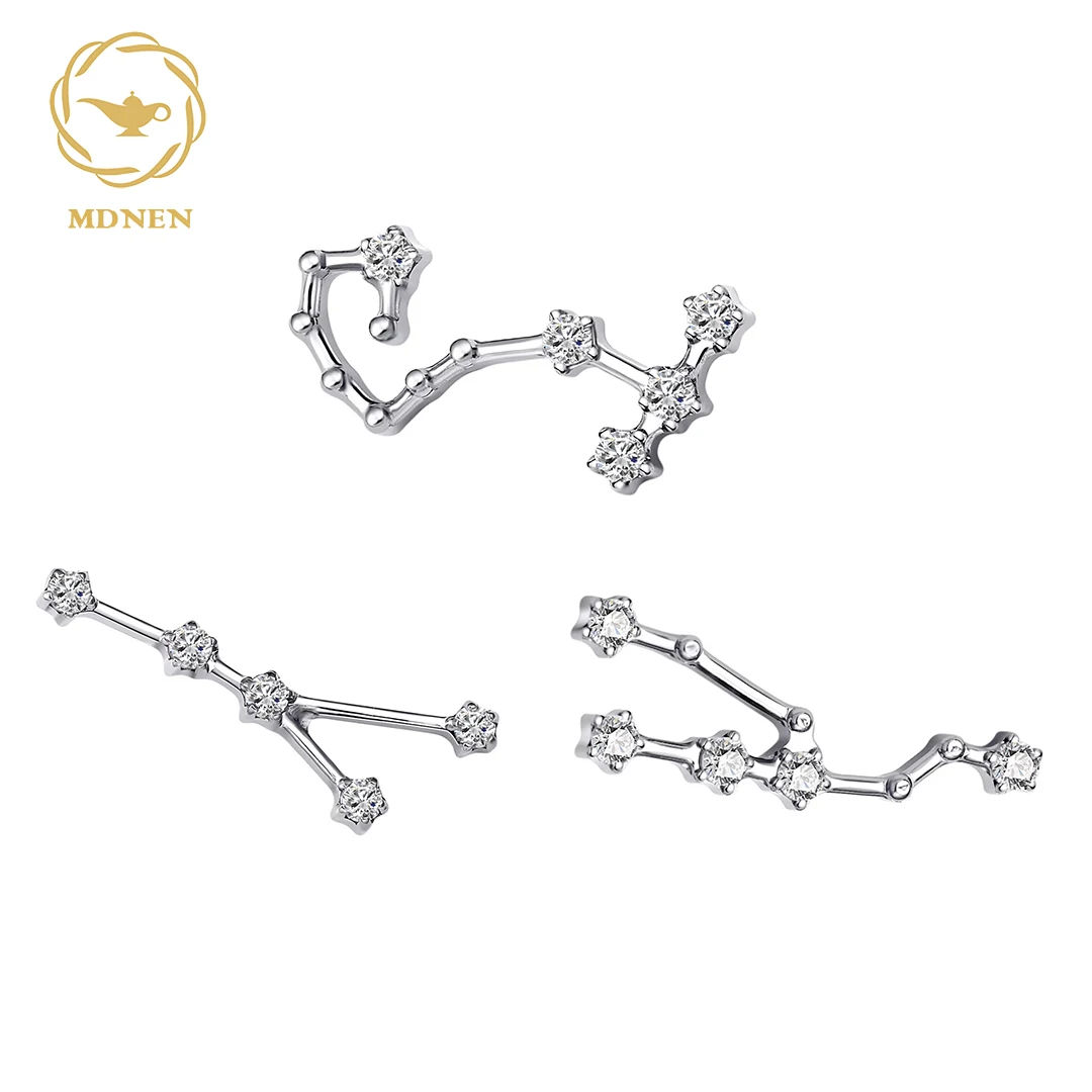 MDNEN Push Pin Threadless ASTM F136 Titanium Whit CZ Romantic 12 Horoscopes Piercing Jewelry Tops