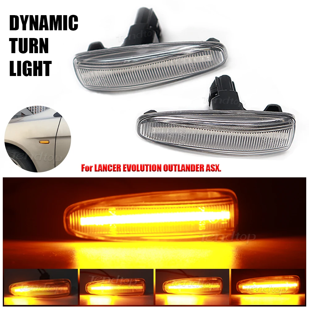 2Pcs For Mitsubishi Outlander Sport / RVR / ASX Mirage LED Dynamic Blinker Flowing Turn Signal Lights Side Marker Indicator Lamp