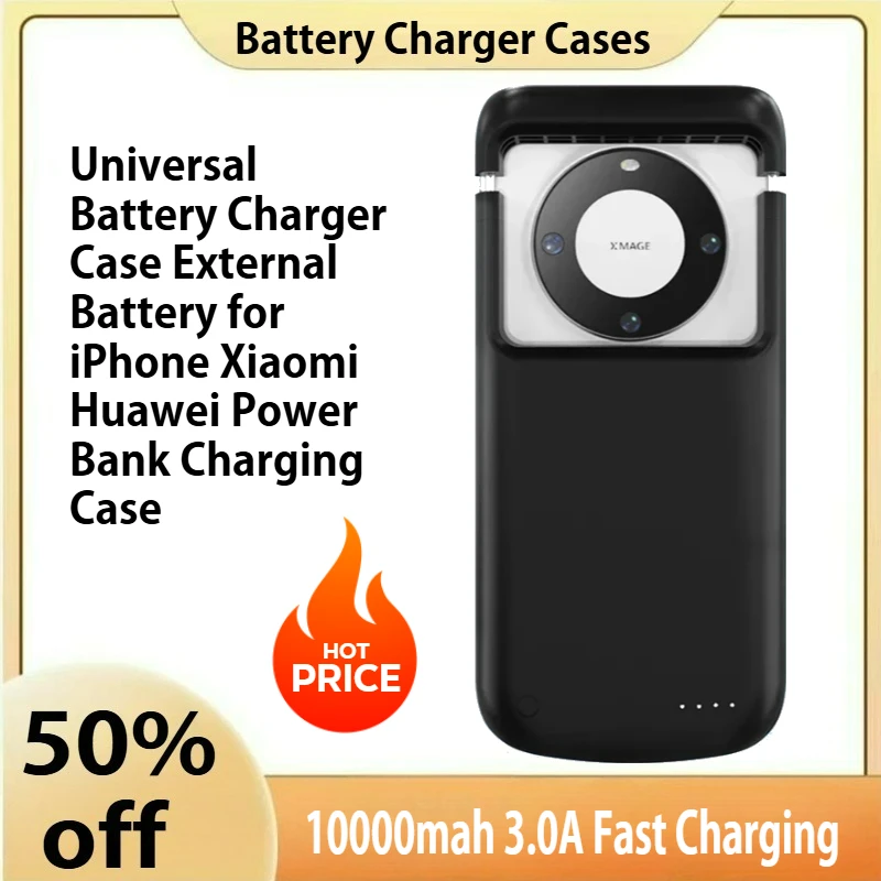

Universal Battery Charger Case External Battery for iPhone Xiaomi Huawei Power Bank Charging Case 10000mah 3.0A Fast Charging