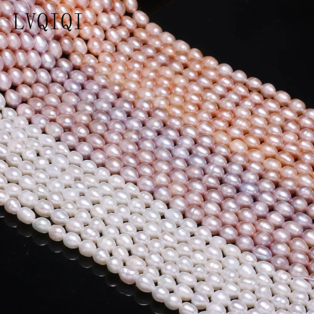 

LVQIQI Natural Freshwater Pearl Bead Quality Rice Shape Punch Loose Beads for DIY Elegant Necklace Bracelet Jewelry Making 6-7MM