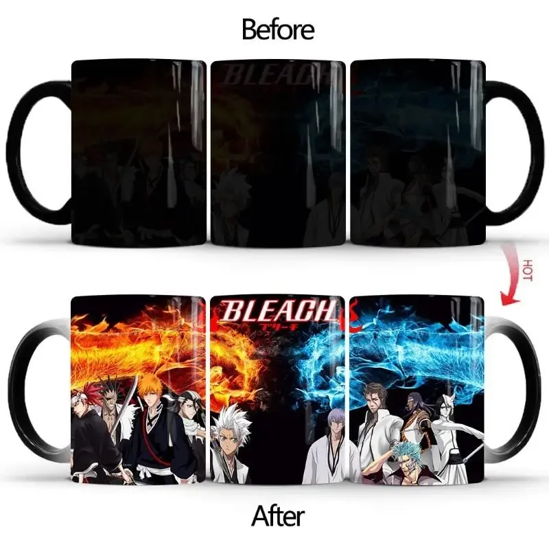 BLEACH   state Anime Color Changing Mug Ceramic Thermal Gradient Coffee Cup Lid Spoon Children\'s Cool Gift