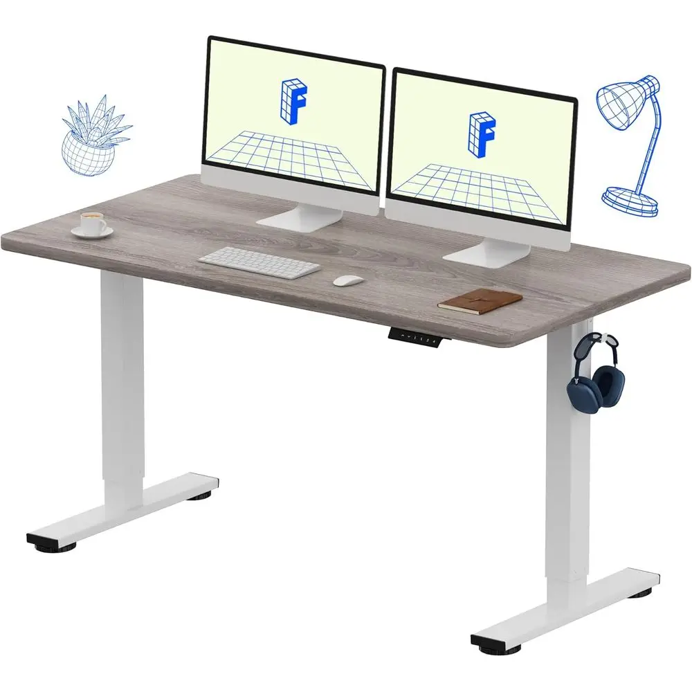 One-Piece Standing Desk with 1-Inch Thick Seamless Desktop, 55x28 Electric Height Adjustable Desk for Home Office, Multi-Monitor