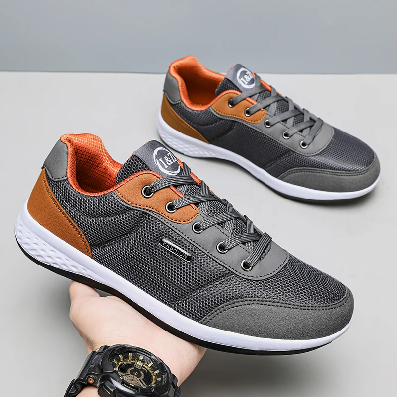 

Men's Black Brown Mesh Fashionable Sports Shoes Breathable Running Shoe with Cushioned Soles Anti Slip Walking Shoes Large Size