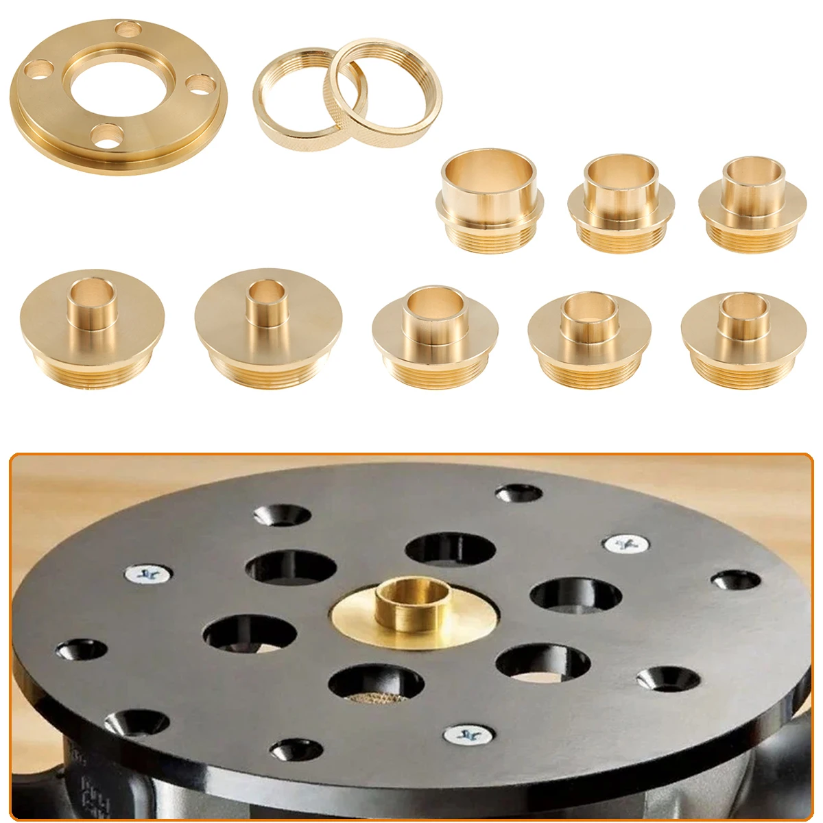 

11Pcs Brass Router Template Bushing Guide Set Woodworking Router machine Accessories 10-30mm Inner Diameter Widely compatible